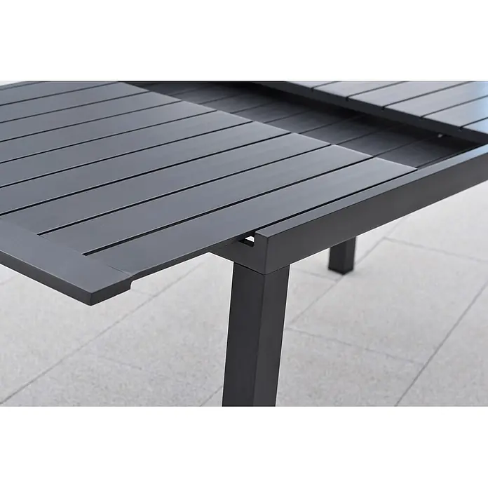 Merxx Gartentisch-Set Tilos - Gesamtumfang: 7 -tlg., Aluminium/Akazie, Klappbar - Dunkelgrauer ausziehbarer Terrassentisch mit Lamellen und stabilen Beinen.