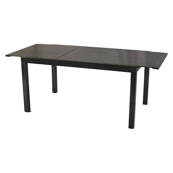 Merxx Gartentisch-Set Tilos - Gesamtumfang: 7 -tlg., Aluminium/Akazie, Klappbar - Dunkelgrauer, ausziehbarer Outdoor-Esstisch mit Lamellenplatte und vier Beinen.