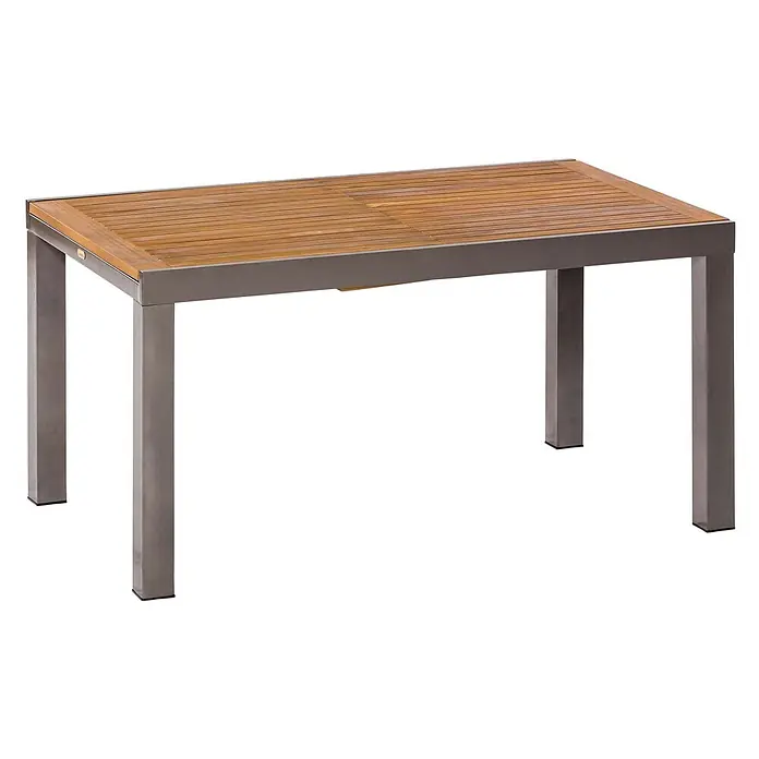 Merxx Gartentisch-Set Santorin - Gesamtumfang: 5 -tlg., Aluminium/Akazie, Klappbar - Rechteckiger Gartentisch mit Lattenrostplatte aus Holz und dunkelgrauem Metallgestell und -beinen.