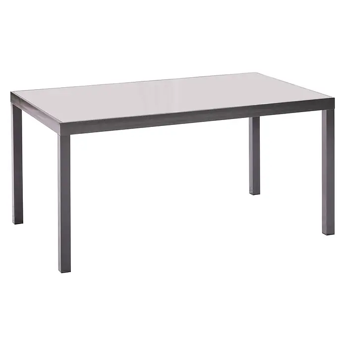 Merxx Gartentisch-Set Carrara - Gesamtumfang: 5 -tlg., L x B x H: 150 x 90 x 72 cm, Aluminium/Textil, Klappbar - Rechteckiger Esstisch mit weißer Platte und dunkelgrauem Metallgestell und Beinen.