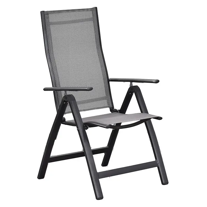 Merxx Gartentisch-Set Carrara - Gesamtumfang: 5 -tlg., L x B x H: 150 x 90 x 72 cm, Aluminium/Textil, Klappbar - Anthrazitfarbener klappbarer Gartenstuhl mit grauer Netzbespannung und Armlehnen.