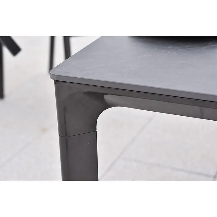 Merxx Gartentisch-Set Pisa - Gesamtumfang: 7 -tlg., L x B x H: 160 x 90 x 76,5 cm, Aluminium/Textil, Stapelbar - Dunkelgrauer Tisch mit strukturierter Platte und glattem Bein.