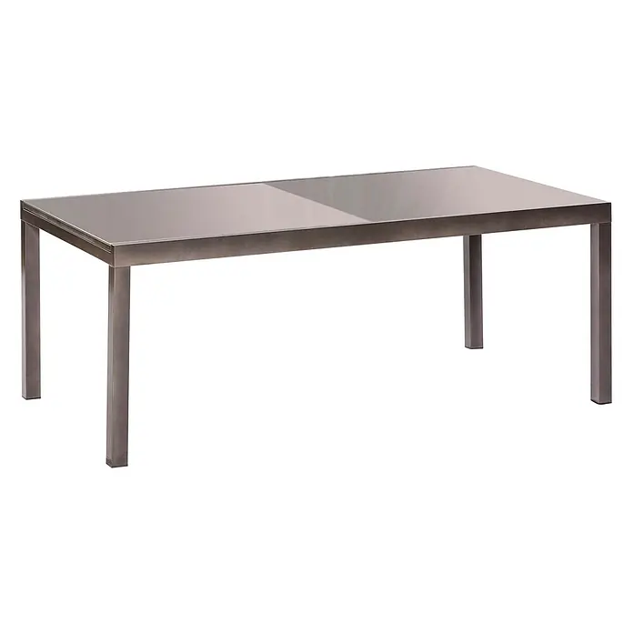 Merxx Gartentisch-Set Carrara - Gesamtumfang: 9 -tlg., L x B x H: 300 x 110 x 75 cm, Aluminium/Textil, Klappbar - Rechteckiger Tisch mit dunkelgrauem Metallrahmen und Beinen sowie einer Rauchglasplatte.