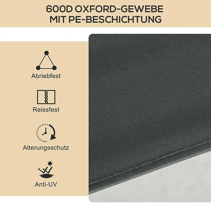Outsunny Campingstuhl - Oxford-Stoff, Stahl, Klappbar, Dunkelgrau, B x T x H: 59 x 36 x 78 cm - Nahaufnahme von dunkelgrauem 600D Oxford-Gewebe mit PE-Beschichtung, das Abrieb-, Reiß-, Alterungs- und UV-Beständigkeit hervorhebt.