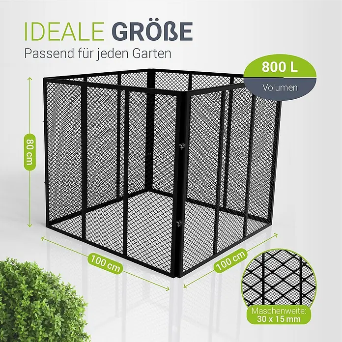 Juskys Komposter Komposter - 800 l, 100 x 100 x 80 cm - Schwarzer Metallgitter-Komposter, 100x100x80 cm, 800L Volumen, 30x15mm Maschenweite.