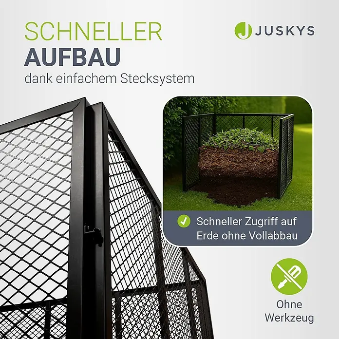 Juskys Komposter Komposter - 800 l, 100 x 100 x 80 cm - Schwarzer Komposter aus Metallgitter für einfachen, werkzeuglosen Aufbau und schnellen Erdzugriff ohne Vollabbau.