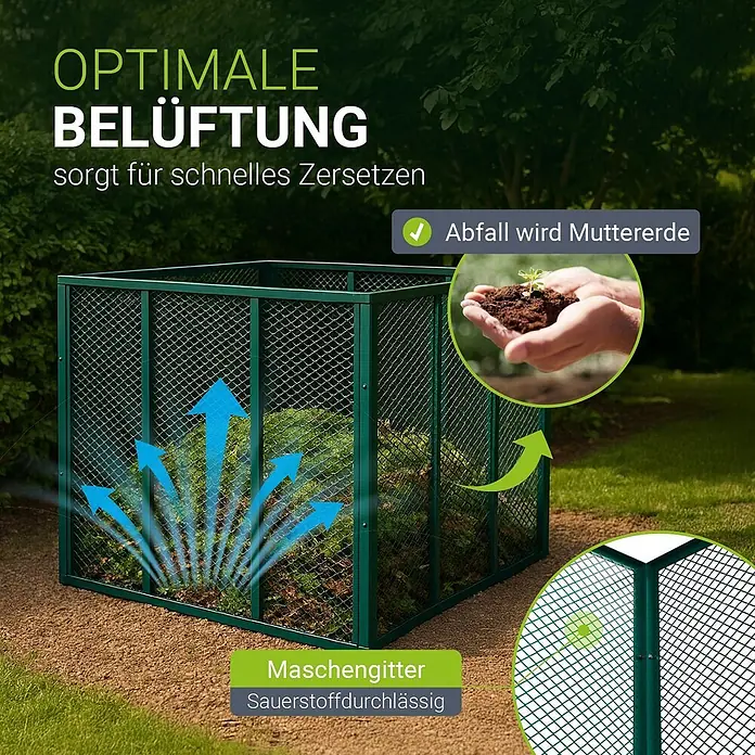 Juskys Komposter Komposter - 800 l, 100 x 100 x 80 cm - Grüner Komposter aus Metallgitter im Garten, für optimale Belüftung zur schnellen Zersetzung.