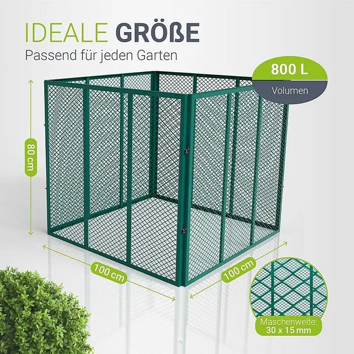 Juskys Komposter Komposter - 800 l, 100 x 100 x 80 cm - Grüner Drahtgitter-Komposter, 100x100x80cm, 800L Volumen, für Gartenkompostierung.