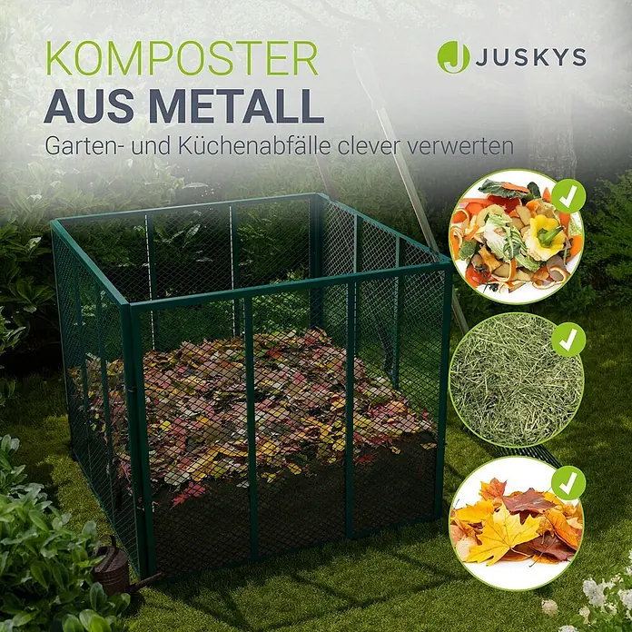 Juskys Komposter Komposter - 800 l, 100 x 100 x 80 cm - Grüner Metallkomposter im Garten, zur Verwertung von Garten- und Küchenabfällen wie Blättern, Gras und Küchenresten.