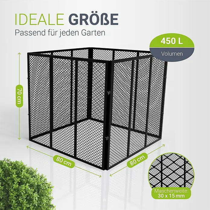 Juskys Komposter Komposter - 450 l, 80 x 80 x 70 cm - Schwarzer Komposter aus Metallgitter, 80x80x70 cm mit 450 L Volumen.
