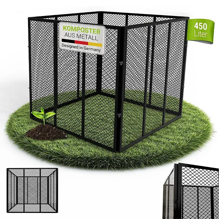 Juskys Komposter Komposter - 450 l, 80 x 80 x 70 cm - Schwarzer Komposter aus Metallgitter mit 450 Liter Fassungsvermögen und 'Designed in Germany' Aufschrift.