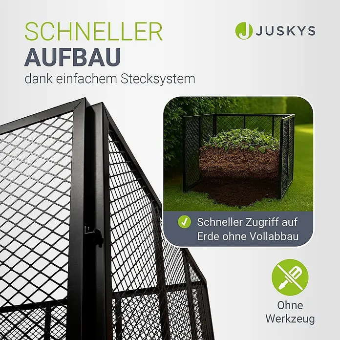 Juskys Komposter Komposter - 450 l, 80 x 80 x 70 cm - Schwarzer modularer Kompostbehälter aus Metallgitter, betont werkzeuglose Montage und einfachen Bodenzugang.