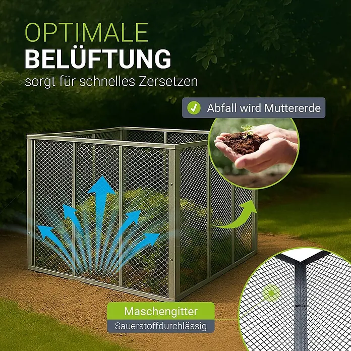 Juskys Komposter Komposter - 450 l, 80 x 80 x 70 cm - Metallgitter-Komposter mit offener Struktur für optimale Belüftung, fördert schnelle Zersetzung zu Erde.