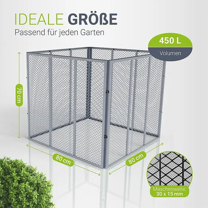 Juskys Komposter Komposter - 450 l, 80 x 80 x 70 cm - Grauer Metallgitter-Komposter mit 450 L Volumen, 80x80x70 cm groß, 30x15 mm Maschenweite.
