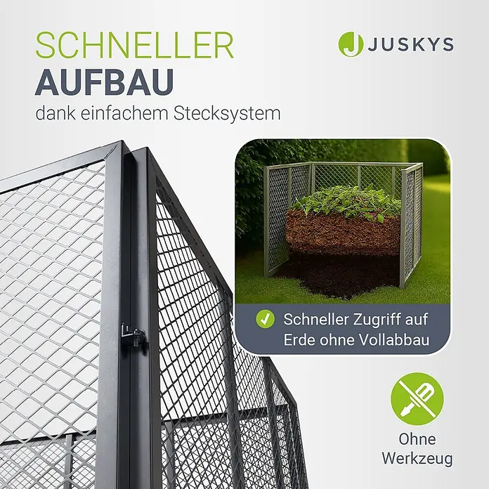 Juskys Komposter Komposter - 450 l, 80 x 80 x 70 cm - Dunkelgrauer, modularer Metall-Komposter mit offener Seite zur einfachen Entnahme von Kompost. Werkzeugloser Aufbau.