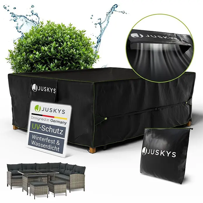 Juskys Loungemöbel-Schutzhülle CoverSafe - L x B x H: 250 x 210 x 90 cm, Material: 420D Oxford-Gewebe (100 g\m2), PU-Beschichtung, 100 g/m², Schwarz - Schwarze JUSKYS Schutzhülle für Gartenmöbel, wasserabweisend, UV-geschützt und belüftet, mit Aufbewahrungstasche.