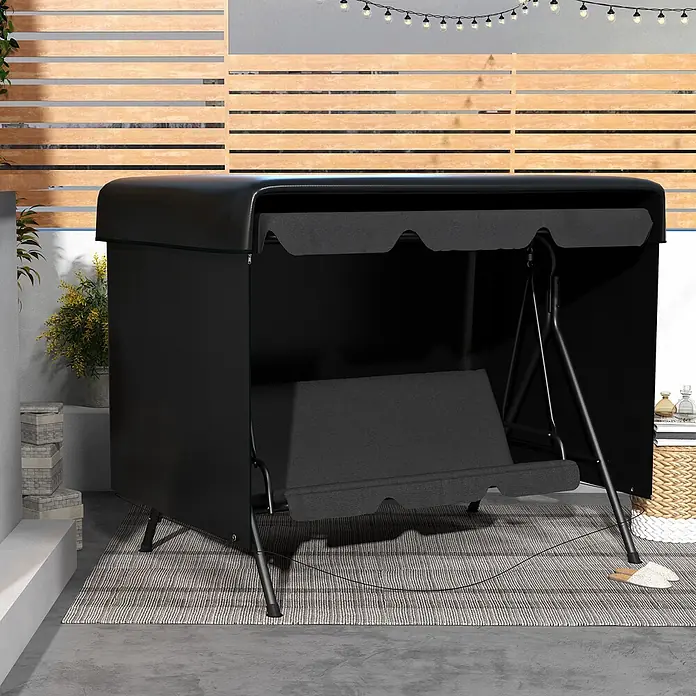 Outsunny Hollywoodschaukel-Schutzhülle - L x B x H: 215 x 155 x 150 cm, Polyethylen, 100 g/m², Schwarz - Schwarze überdachte Hollywoodschaukel, spendet Schatten und Komfort im Freien.
