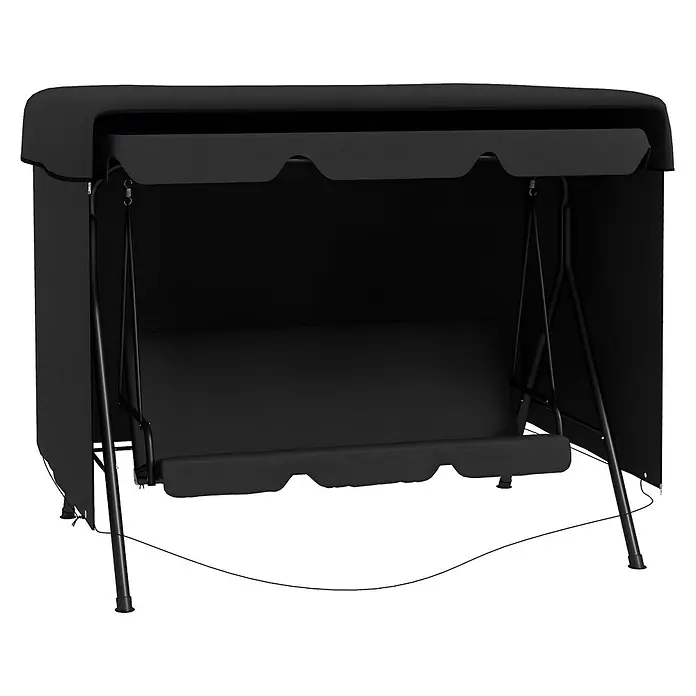 Outsunny Hollywoodschaukel-Schutzhülle - L x B x H: 215 x 155 x 150 cm, Polyethylen, 100 g/m², Schwarz - Schwarze Gartenschaukel mit Dach, Metallrahmen und schwarzem Stoffbezug und Sitz.