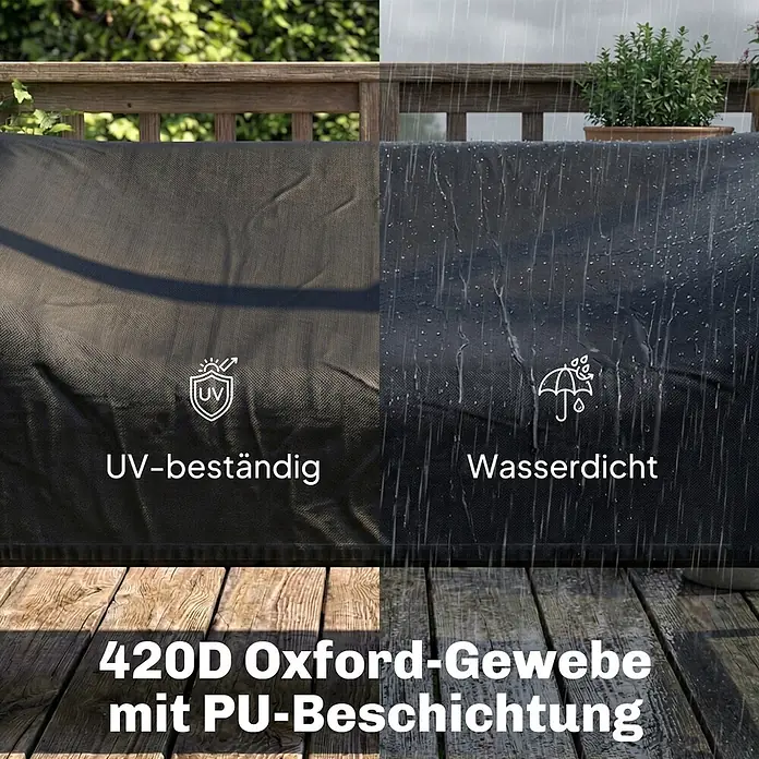 Outsunny Hollywoodschaukel-Schutzhülle - Oxford-Stoff, 426 g/m², Schwarz - Dunkelgraue 420D Oxford-Gewebe-Abdeckung mit PU-Beschichtung, die UV-Beständigkeit und Wasserdichtigkeit im Außenbereich zeigt.