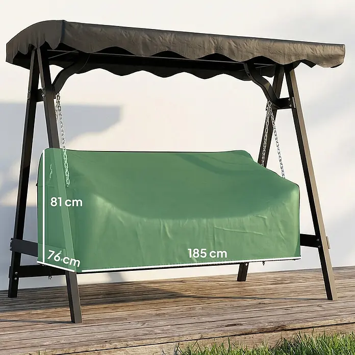 Outsunny Hollywoodschaukel-Schutzhülle - Oxford-Stoff, 426 g/m², Schwarz - Grüne Hollywoodschaukel-Abdeckung, 185x81x76 cm, schützt eine dunkle Schaukel.