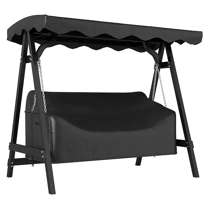 Outsunny Hollywoodschaukel-Schutzhülle - Oxford-Stoff, 426 g/m², Schwarz - Schwarze Gartenschaukel mit schwarzem Rahmen, Dach und Sitzbezug.