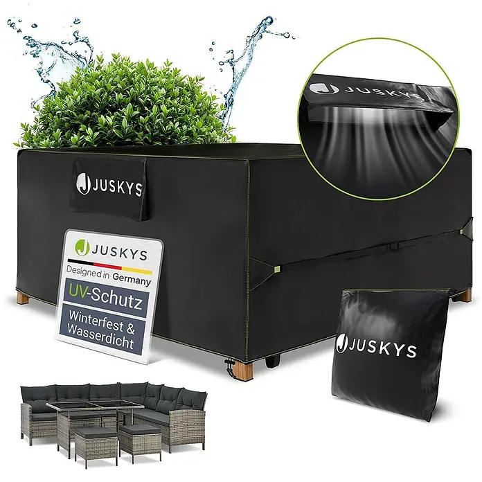 Juskys Loungemöbel-Schutzhülle CoverSafe - L x B x H: 200 x 200 x 90 cm, Material: 420D Oxford-Gewebe (100 g\m2), PU-Beschichtung, 100 g/m², Schwarz - JUSKYS schwarze Schutzhülle für Gartenmöbel, UV-Schutz, winterfest & wasserdicht.