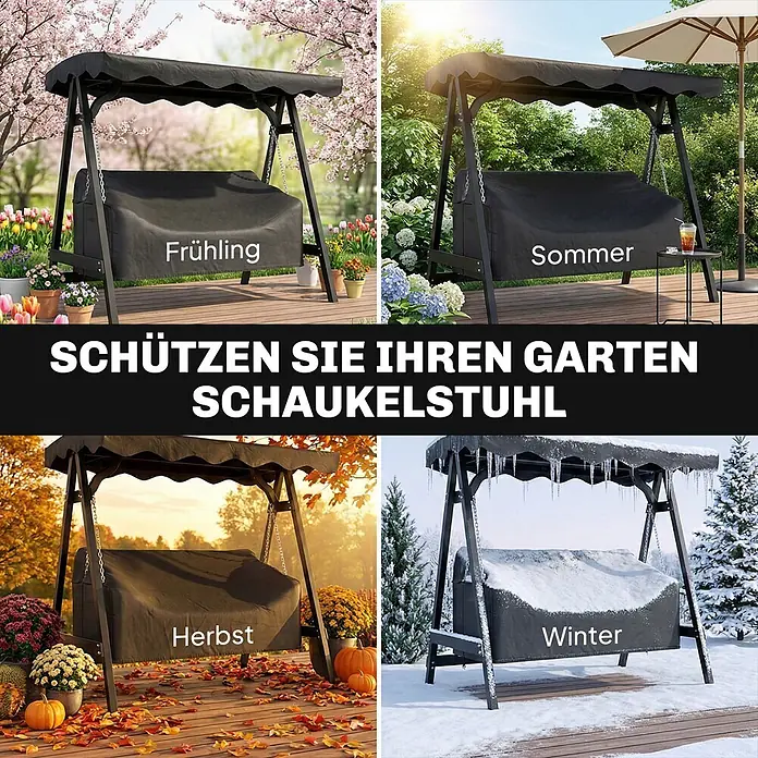 Outsunny Hollywoodschaukel-Schutzhülle - Oxford-Stoff, 426 g/m², Schwarz - Schwarze Gartenschaukelstuhl-Abdeckung, die den Stuhl im Frühling, Sommer, Herbst und Winter schützt. Wetterschutz für alle Jahreszeiten.