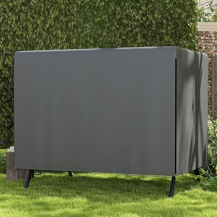 Outsunny Hollywoodschaukel-Schutzhülle - L x B x H: 215 x 155 x 150 cm, Polyethylen, 540 g/m², Dunkelgrau - Dunkelgraue, rechteckige Outdoor-Abdeckung aus strukturiertem Stoff, die Gartengeräte schützt.