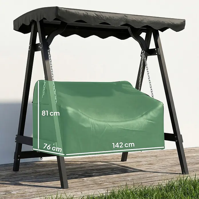 Outsunny Hollywoodschaukel-Schutzhülle - Oxford-Stoff, 463 g/m², Schwarz - Schwarze Gartenschaukel mit grüner Schutzhülle, Maße: 142x76x81 cm (LxTxH).
