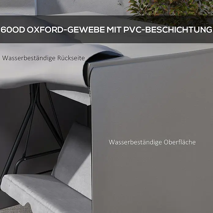 Outsunny Hollywoodschaukel-Schutzhülle - 420D Oxford Gewebe, 1.387 g/m², Hellgrau - Graues Outdoor-Möbelstück aus 600D Oxford-Gewebe mit wasserdichter PVC-Beschichtung.