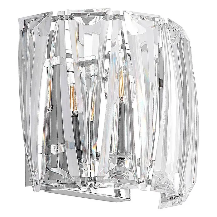 Lindby Wandleuchte Sofia - L x B x H: 14 x 23 x 20 cm, klar / transparent, E14 - Klare, facettierte Kristall-Wandleuchte mit poliertem Chromsockel.