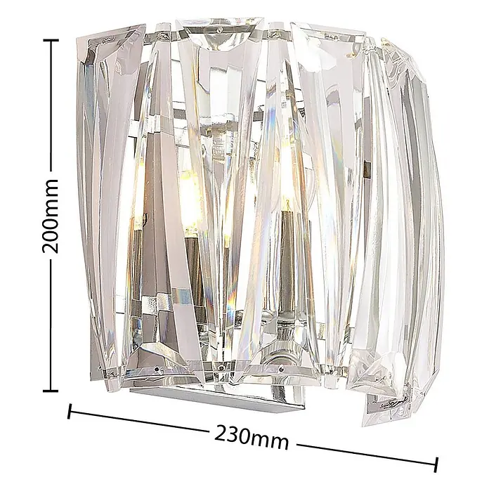 Lindby Wandleuchte Sofia - L x B x H: 14 x 23 x 20 cm, klar / transparent, E14 - Moderne Wandleuchte mit klaren, facettierten Kristallpaneelen und Chrombasis.