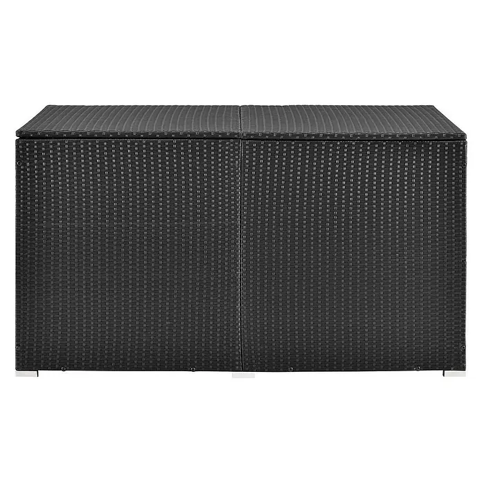 Juskys Garten-Aufbewahrungsbox Ikaria - Schwarz, Kunststoff - Schwarze Rattan-Gartenaufbewahrungsbox mit zwei Deckeln.