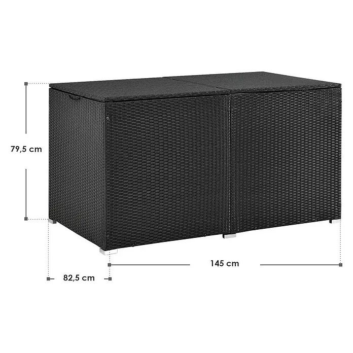 Juskys Garten-Aufbewahrungsbox Ikaria - L x B x H: 83 x 145 x 80 cm, Schwarz, Kunststoff - Schwarze Rattan-Optik Outdoor-Aufbewahrungsbox, 145x82,5x79,5 cm.