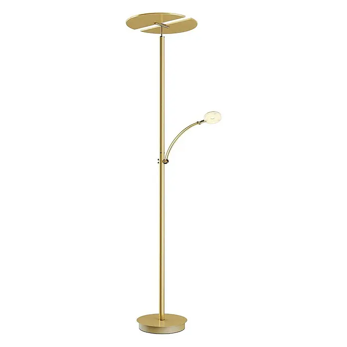 Lucande LED-Deckenfluter Anniki - Höhe: 180 cm, messing / gold, messing / gold, Warmweiß - Goldfarbene Metall-Stehleuchte mit Deckenfluter und verstellbarer Leselampe.