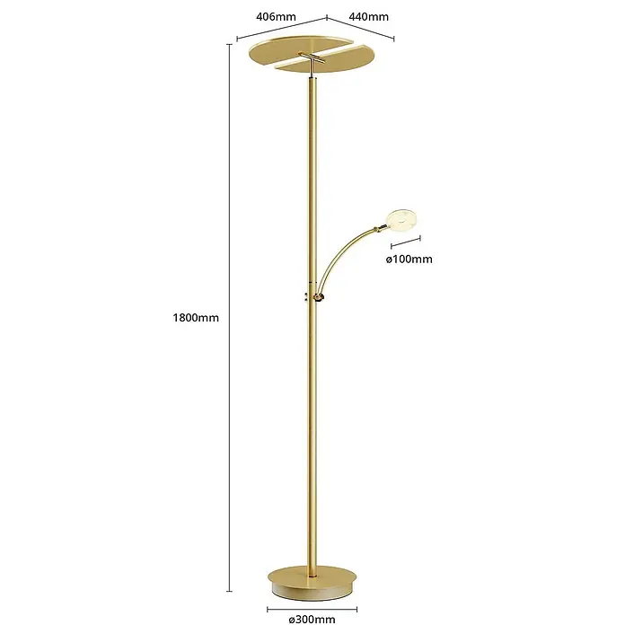 Lucande LED-Deckenfluter Anniki - Höhe: 180 cm, messing / gold, messing / gold, Warmweiß - Goldene Stehleuchte mit Deckenfluter und verstellbarer Leselampe.
