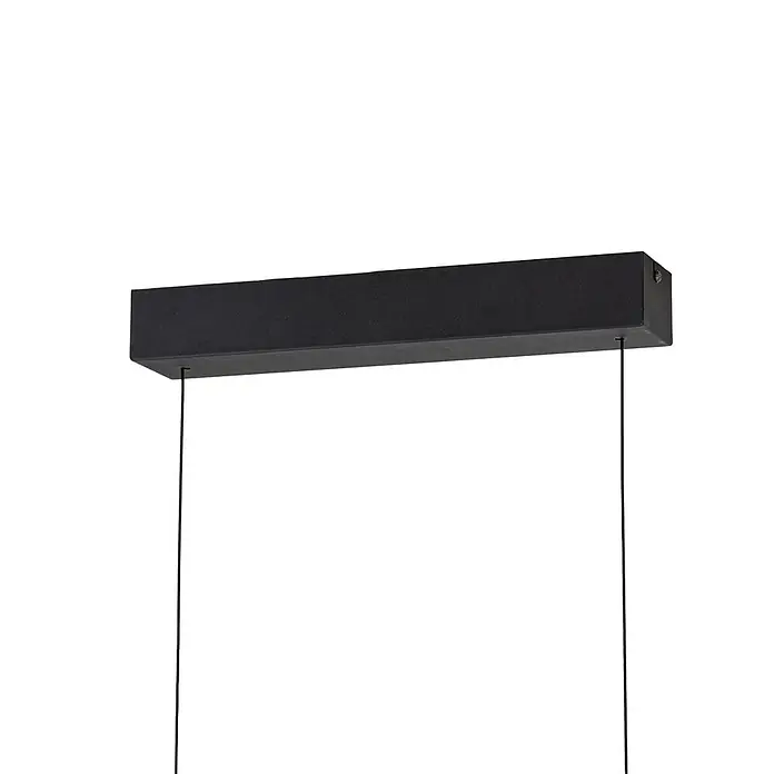 Lucande Pendelleuchte Lutana - L x B x H: 101 x 7 x 5 cm, Holz hell, rosegold, holzarben - Schwarze rechteckige lineare Leuchte mit zwei hängenden Drähten.