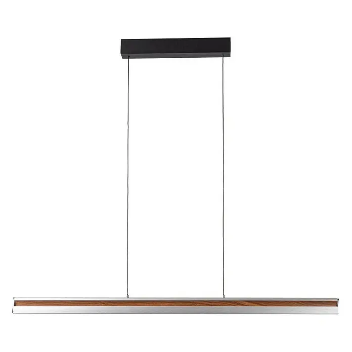 Lucande Pendelleuchte Lutana - L x B x H: 101 x 7 x 5 cm, Holz hell, rosegold, holzarben - Moderne lineare Pendelleuchte mit schwarzem Baldachin, dünnen Kabeln, silbernem Korpus und braunem Holzdekor.