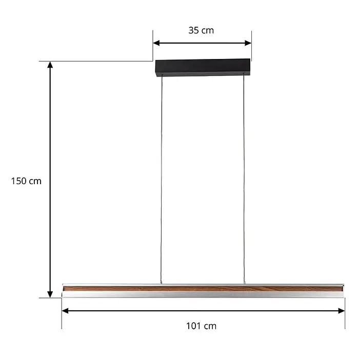 Lucande Pendelleuchte Lutana - L x B x H: 101 x 7 x 5 cm, Holz hell, rosegold, holzarben - Lineare Pendelleuchte mit schwarzer Deckenhalterung und Holz-/Silber-Lichtleiste, 101 cm lang, 150 cm Gesamthöhe.