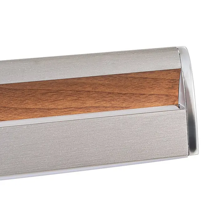 Lucande Pendelleuchte Lutana - L x B x H: 101 x 7 x 5 cm, Holz hell, rosegold, holzarben - Gebürstetes silberfarbenes Profil mit Walnussholz-Optik-Einsatz und transparenter abgerundeter Endkappe.