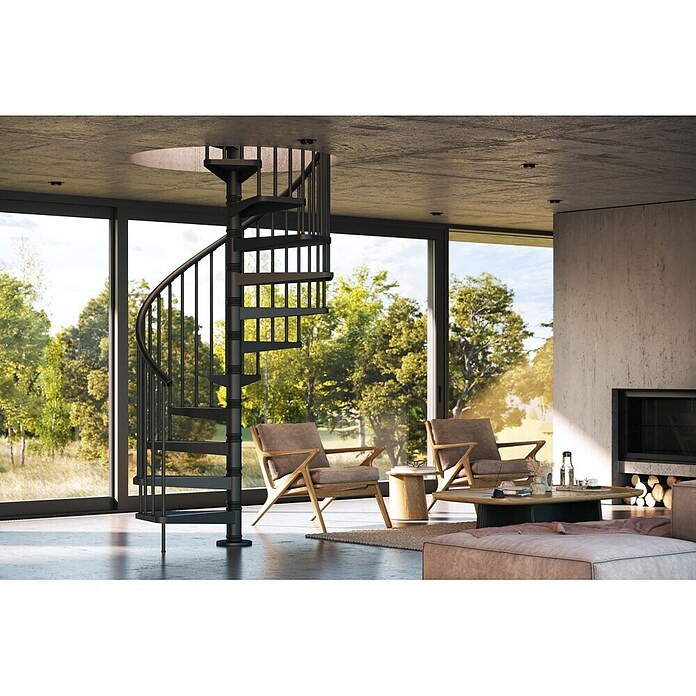 Scrigno Escalera de caracol Flow (Diámetro: 140 cm, Altura de planta: 273 cm - 299 cm, Negro/Negro) | BAUHAUS