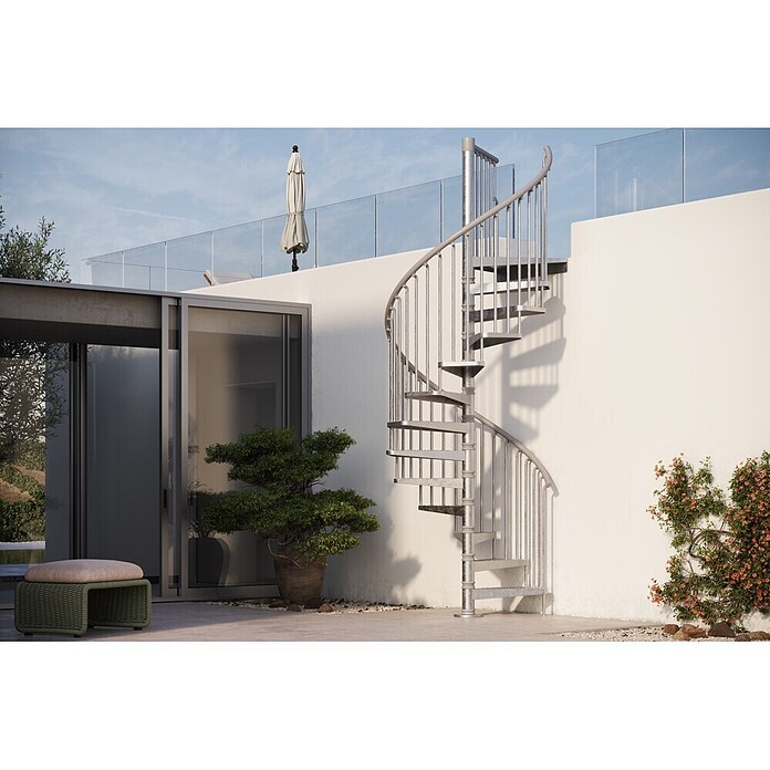 Scrigno Escalera exterior Outdoor (Número de escalones: 12 ud., Espiral izquierda y derecha, Plata/Blanco, 120 cm) | BAUHAUS