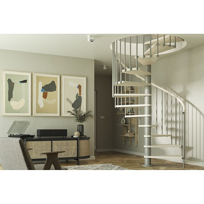 Scrigno Escalera de caracol Loop (Diámetro: 140 cm, Altura de planta: 267 cm - 312 cm, Plata/Beige) | BAUHAUS