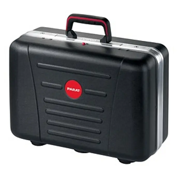 Parat Werkzeugkoffer CLASSIC Deep Space CP‑7 -  - Schwarzer Hartschalen-Werkzeugkoffer von PARAT mit rotem Griff und silbernen Akzenten.