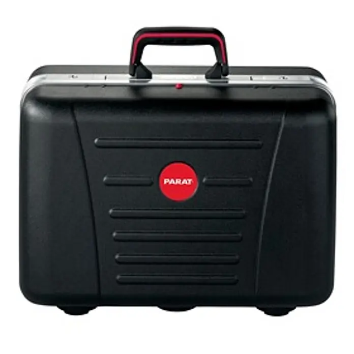 Parat Werkzeugkoffer CLASSIC Deep Space CP‑7 -  - Robuster schwarzer Hartschalenkoffer mit rot-schwarzem Griff und rotem 'PARAT'-Logo, geeignet für Werkzeuge oder Ausrüstung.