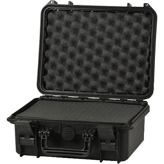 Raaco Werkzeugkoffer FlightCase 3 – IP67 - L x B x H: 22,5 x 13,2 x 30 cm - Offener schwarzer harter Schutzkoffer mit Schaumstoffpolsterung innen.