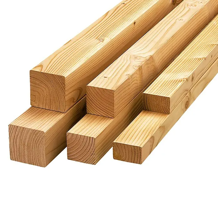 Holzlatte - 200 x 4,5 x 2,8 cm, Douglasie - Holzpfosten-Stapel. Diese Holzpfosten sind unbehandelt und können für viele Projekte verwendet werden. Ideal für den Bau von Zäunen, Decks und mehr.