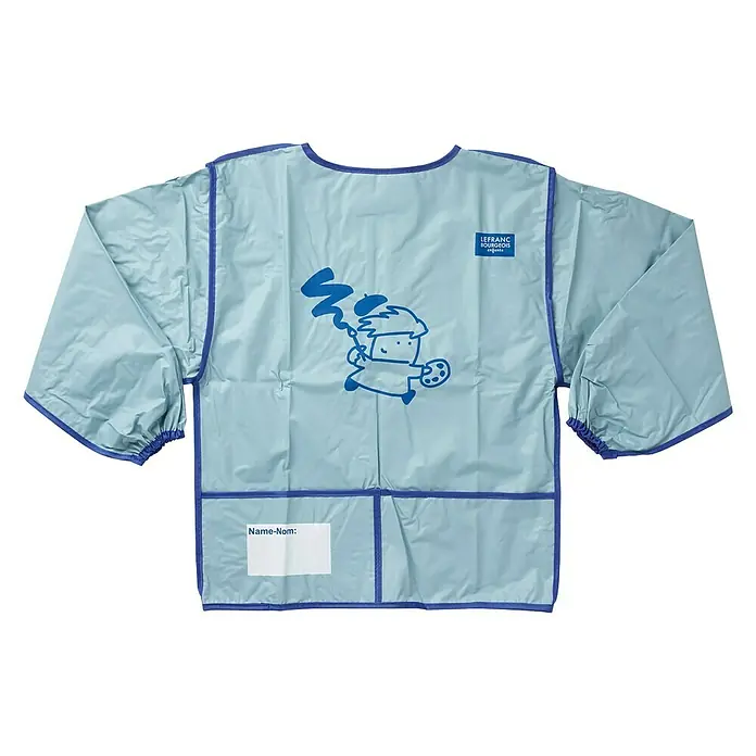 Lefranc & Bourgeois Schürze Malkittel - 102, Blau, Kunststoff - Hellblaue Malschürze mit Ärmeln und Taschen für Kinder, ideal zum Malen und Basteln, mit niedlichem Malermotiv.