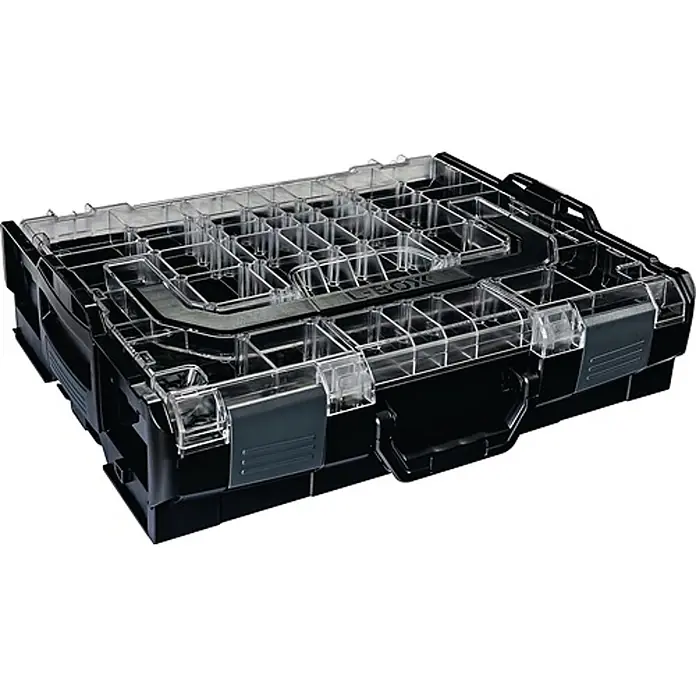 BS Systems Werkzeugkoffer L-BOXX® 102 -  - Schwarze und transparente L-Boxx Organizer-Box mit Klarsichtdeckel und mehreren Fächern zur Kleinteileaufbewahrung.