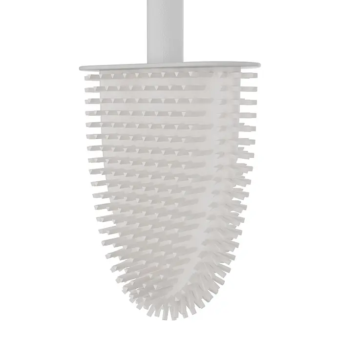 Camargue Antwerpen WC-Bürstengarnitur - Edelstahl, Weiß, Form: Oval - Weißer Silikon-Toilettenbürstenkopf mit stacheligen Borsten.